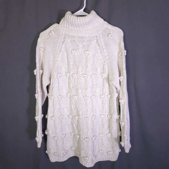 Boundary Waters Vtg Cowl Neck‎ Cable Knit Bobble Sweater Ivory Size S 80s 90s - Picture 2 of 8